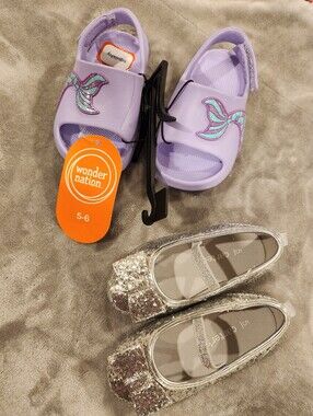 NWT Lilac Mermaid Sandals with Teal Accent & Silver Glitter Dress Shoes Bundle